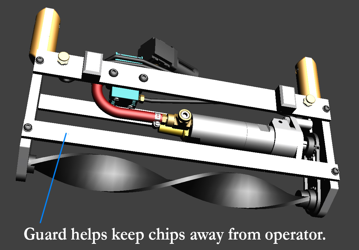 A guard helps keep trimmed chips away from the operator.