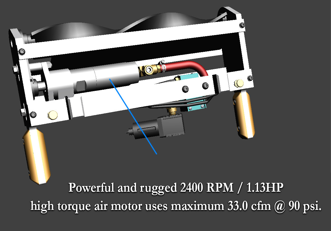 Powerful, rugged 2400 RPM / 1.13 HP high-torque air motor, max 33.0 cfm at 90 psi.